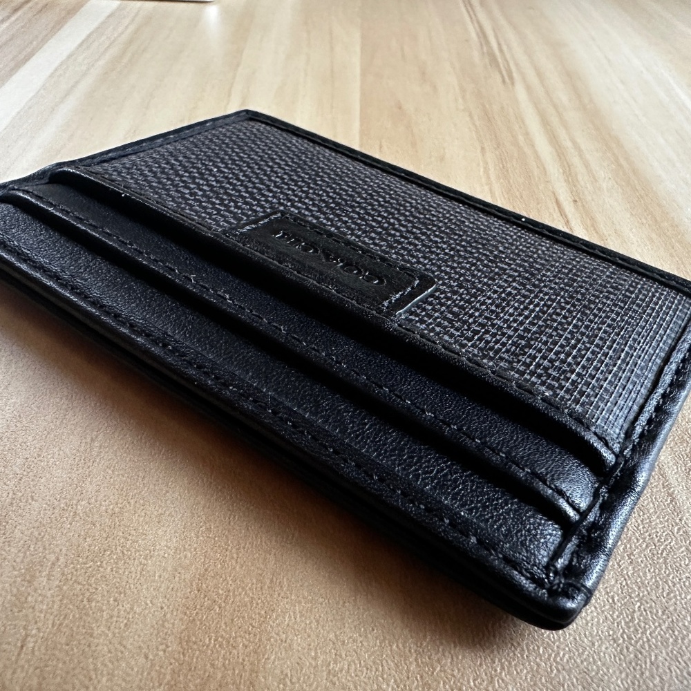 Coach Denim Signature Card Case Wallet Slim Credit Card Holder Black - NWOT